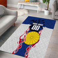 Personalized Japan Football Kitsune Mascot Area Rug Samurai Blue Chrysanthemum Flame