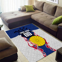 Personalized Japan Football Kitsune Mascot Area Rug Samurai Blue Chrysanthemum Flame