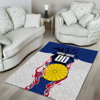 Personalized Japan Football Kitsune Mascot Area Rug Samurai Blue Chrysanthemum Flame