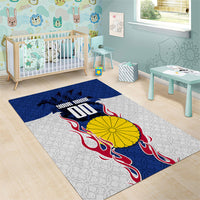 Personalized Japan Football Kitsune Mascot Area Rug Samurai Blue Chrysanthemum Flame
