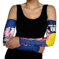 Personalized Japan Football Kitsune Mascot Arm Sleeves Samurai Blue Chrysanthemum Flame