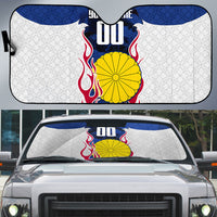 Personalized Japan Football Kitsune Mascot Auto Sun Shade Samurai Blue Chrysanthemum Flame