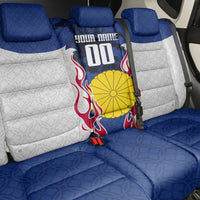 Personalized Japan Football Kitsune Mascot Back Car Seat Cover Samurai Blue Chrysanthemum Flame