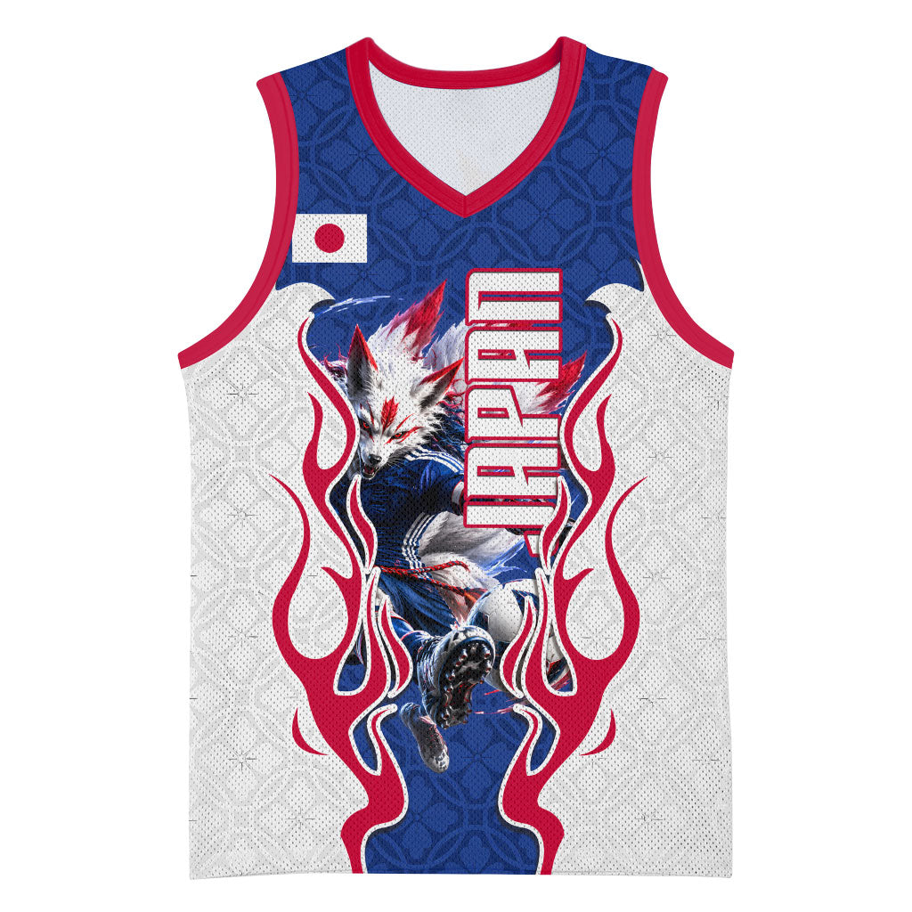 Personalized Japan Football Kitsune Mascot Basketball Jersey Samurai Blue Chrysanthemum Flame