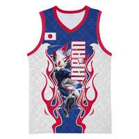 Personalized Japan Football Kitsune Mascot Basketball Jersey Samurai Blue Chrysanthemum Flame