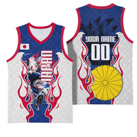Personalized Japan Football Kitsune Mascot Basketball Jersey Samurai Blue Chrysanthemum Flame