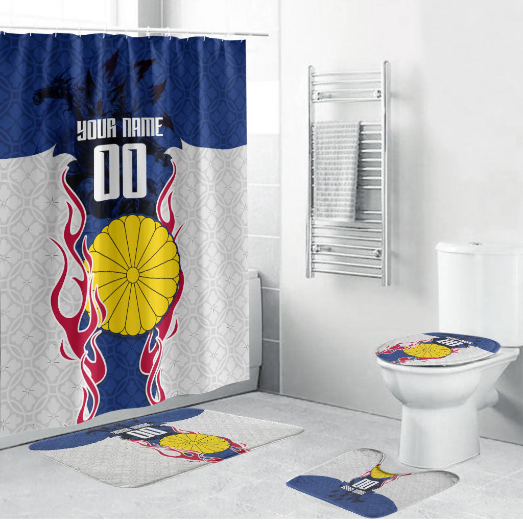 Personalized Japan Football Kitsune Mascot Bathroom Set Samurai Blue Chrysanthemum Flame