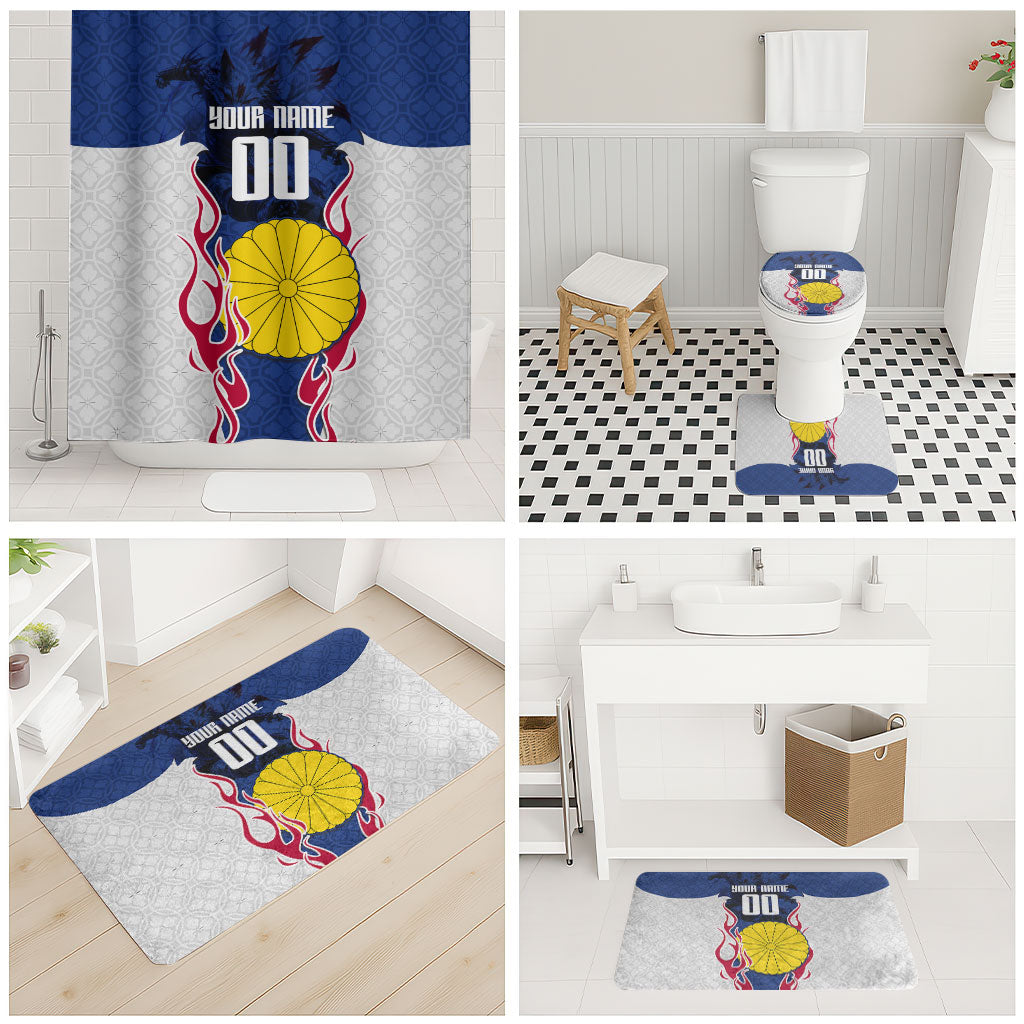 Personalized Japan Football Kitsune Mascot Bathroom Set Samurai Blue Chrysanthemum Flame