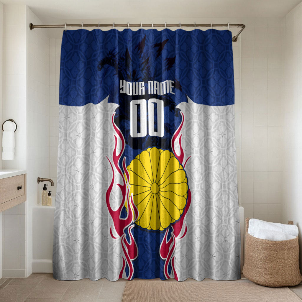Personalized Japan Football Kitsune Mascot Bathroom Set Samurai Blue Chrysanthemum Flame