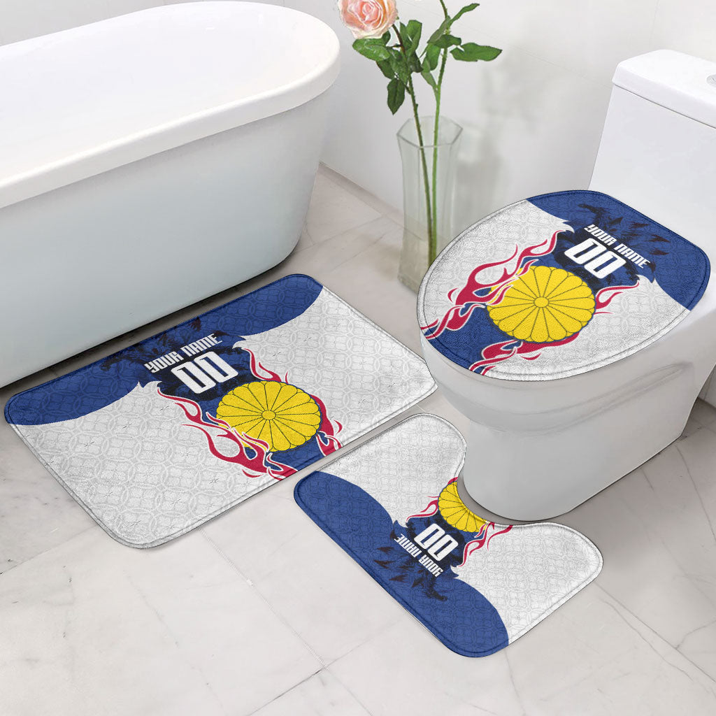 Personalized Japan Football Kitsune Mascot Bathroom Set Samurai Blue Chrysanthemum Flame