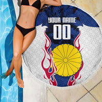 Personalized Japan Football Kitsune Mascot Beach Blanket Samurai Blue Chrysanthemum Flame