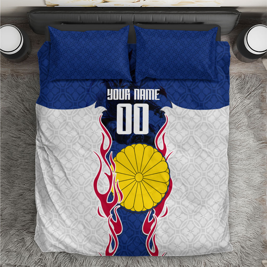 Personalized Japan Football Kitsune Mascot Bedding Set Samurai Blue Chrysanthemum Flame