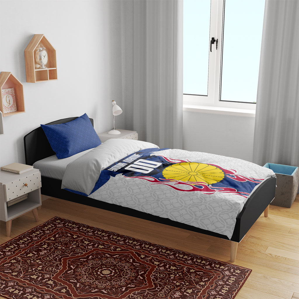 Personalized Japan Football Kitsune Mascot Bedding Set Samurai Blue Chrysanthemum Flame