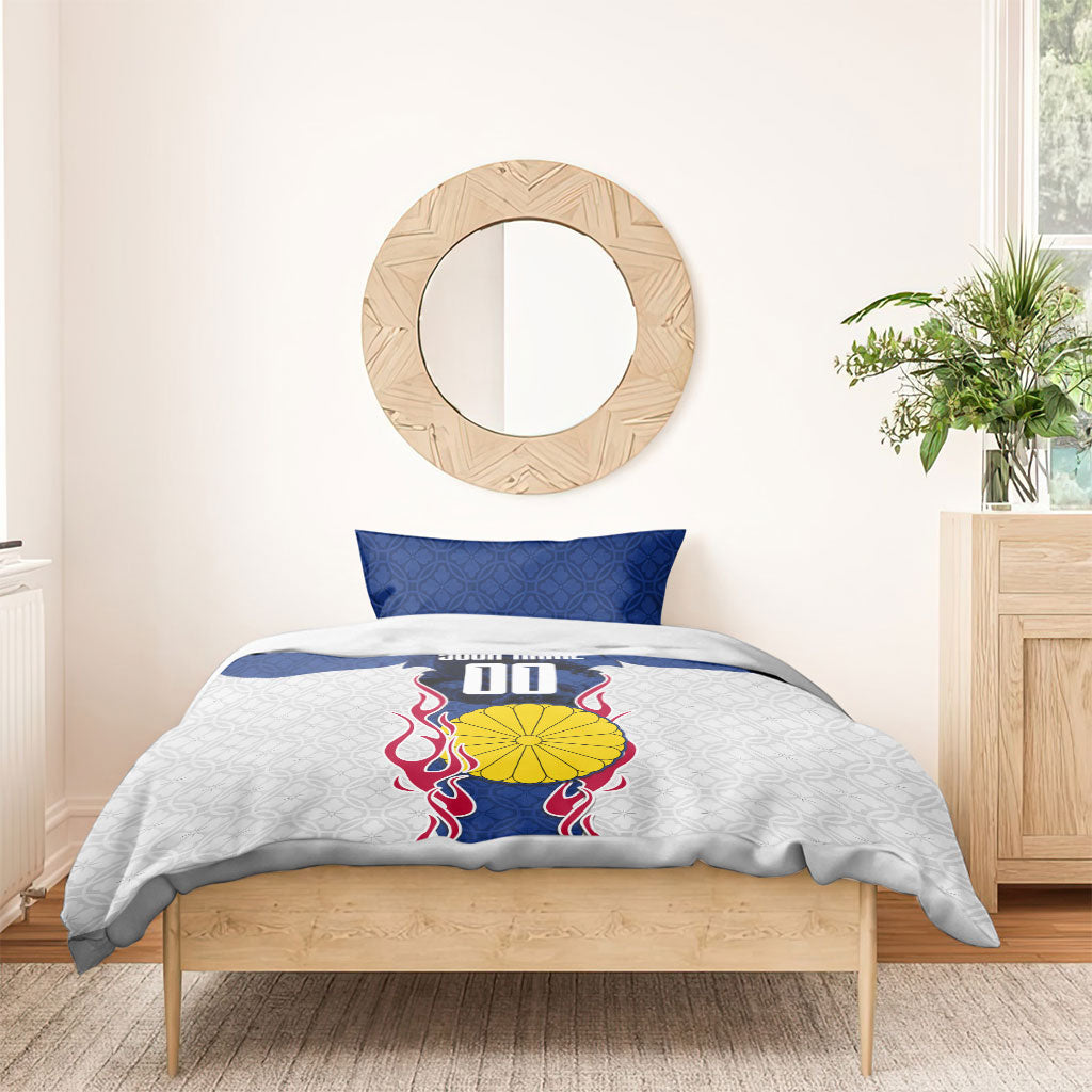 Personalized Japan Football Kitsune Mascot Bedding Set Samurai Blue Chrysanthemum Flame