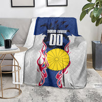 Personalized Japan Football Kitsune Mascot Blanket Samurai Blue Chrysanthemum Flame