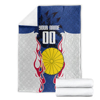 Personalized Japan Football Kitsune Mascot Blanket Samurai Blue Chrysanthemum Flame