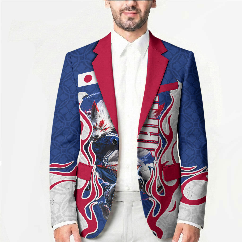 Personalized Japan Football Kitsune Mascot Blazer Samurai Blue Chrysanthemum Flame