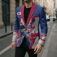 Personalized Japan Football Kitsune Mascot Blazer Samurai Blue Chrysanthemum Flame
