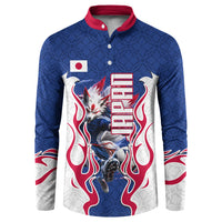 Personalized Japan Football Kitsune Mascot Button Sweatshirt Samurai Blue Chrysanthemum Flame