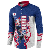 Personalized Japan Football Kitsune Mascot Button Sweatshirt Samurai Blue Chrysanthemum Flame