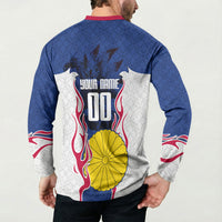 Personalized Japan Football Kitsune Mascot Button Sweatshirt Samurai Blue Chrysanthemum Flame