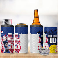 Personalized Japan Football Kitsune Mascot 4 in 1 Can Cooler Tumbler Samurai Blue Chrysanthemum Flame