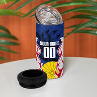 Personalized Japan Football Kitsune Mascot 4 in 1 Can Cooler Tumbler Samurai Blue Chrysanthemum Flame