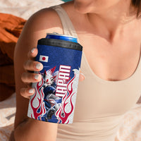Personalized Japan Football Kitsune Mascot 4 in 1 Can Cooler Tumbler Samurai Blue Chrysanthemum Flame