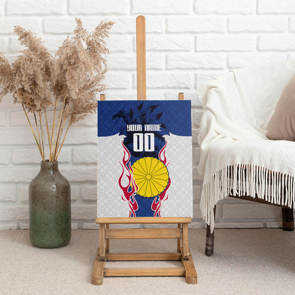 Personalized Japan Football Kitsune Mascot Canvas Wall Art Samurai Blue Chrysanthemum Flame