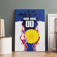 Personalized Japan Football Kitsune Mascot Canvas Wall Art Samurai Blue Chrysanthemum Flame