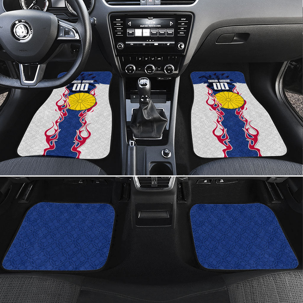 Personalized Japan Football Kitsune Mascot Car Mats Samurai Blue Chrysanthemum Flame