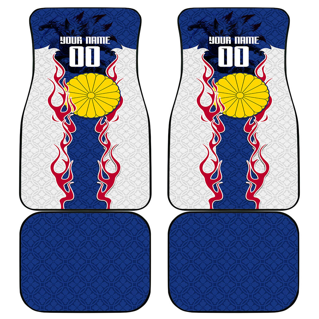 Personalized Japan Football Kitsune Mascot Car Mats Samurai Blue Chrysanthemum Flame