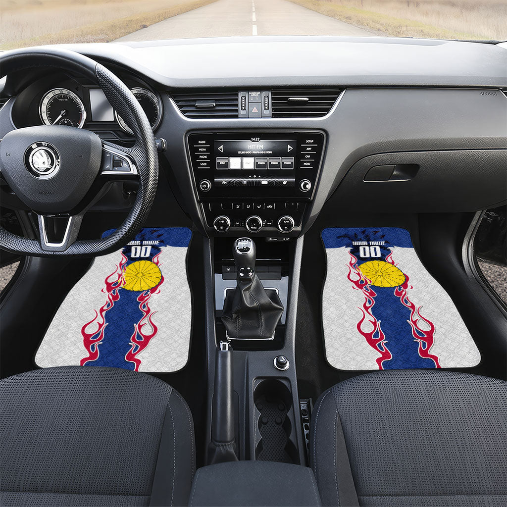 Personalized Japan Football Kitsune Mascot Car Mats Samurai Blue Chrysanthemum Flame