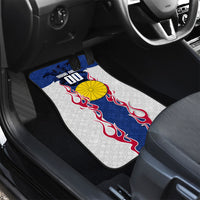 Personalized Japan Football Kitsune Mascot Car Mats Samurai Blue Chrysanthemum Flame