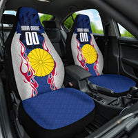 Personalized Japan Football Kitsune Mascot Car Seat Cover Samurai Blue Chrysanthemum Flame