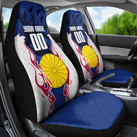Personalized Japan Football Kitsune Mascot Car Seat Cover Samurai Blue Chrysanthemum Flame