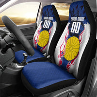 Personalized Japan Football Kitsune Mascot Car Seat Cover Samurai Blue Chrysanthemum Flame