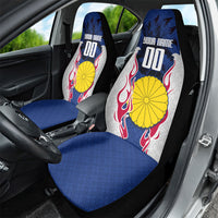 Personalized Japan Football Kitsune Mascot Car Seat Cover Samurai Blue Chrysanthemum Flame
