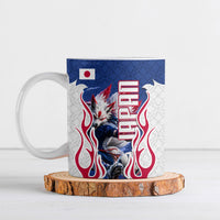 Personalized Japan Football Kitsune Mascot Ceramic Mug Samurai Blue Chrysanthemum Flame