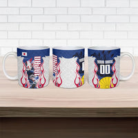 Personalized Japan Football Kitsune Mascot Ceramic Mug Samurai Blue Chrysanthemum Flame
