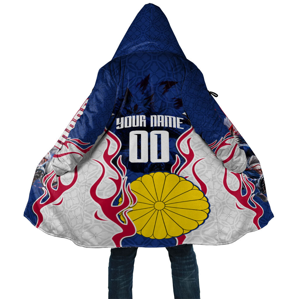 Personalized Japan Football Kitsune Mascot Cloak Samurai Blue Chrysanthemum Flame