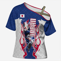 Personalized Japan Football Kitsune Mascot Cross Shoulder Shirt Samurai Blue Chrysanthemum Flame