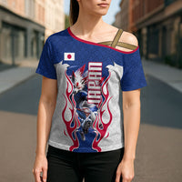 Personalized Japan Football Kitsune Mascot Cross Shoulder Shirt Samurai Blue Chrysanthemum Flame