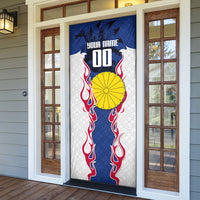 Personalized Japan Football Kitsune Mascot Door Cover Samurai Blue Chrysanthemum Flame