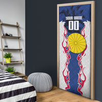 Personalized Japan Football Kitsune Mascot Door Cover Samurai Blue Chrysanthemum Flame
