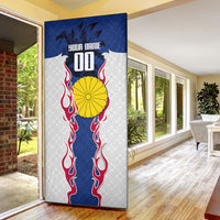 Personalized Japan Football Kitsune Mascot Door Cover Samurai Blue Chrysanthemum Flame