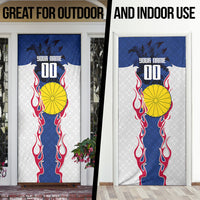 Personalized Japan Football Kitsune Mascot Door Cover Samurai Blue Chrysanthemum Flame