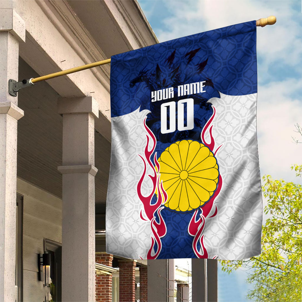 Personalized Japan Football Kitsune Mascot Garden Flag Samurai Blue Chrysanthemum Flame