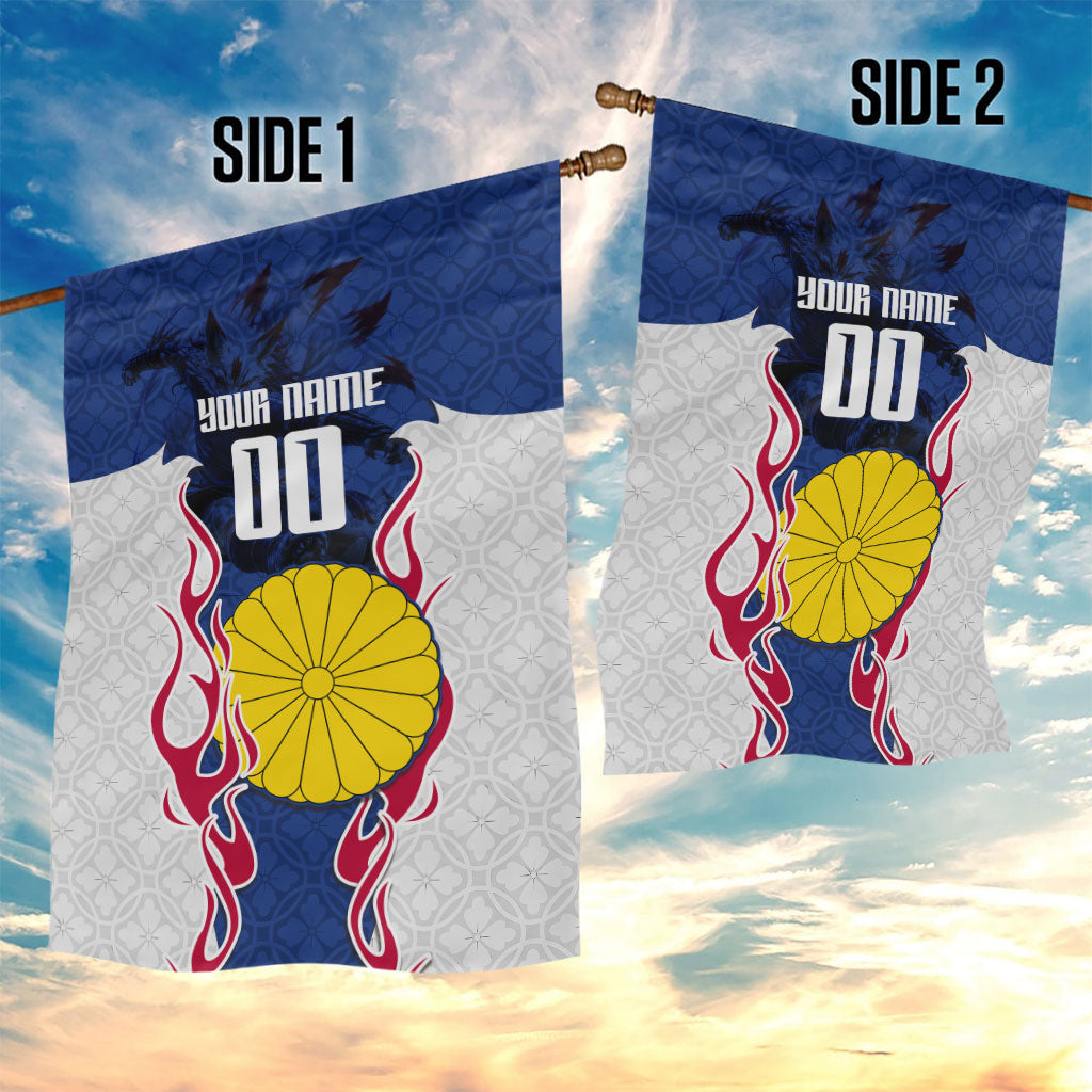 Personalized Japan Football Kitsune Mascot Garden Flag Samurai Blue Chrysanthemum Flame