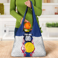 Personalized Japan Football Kitsune Mascot Grocery Bag Samurai Blue Chrysanthemum Flame